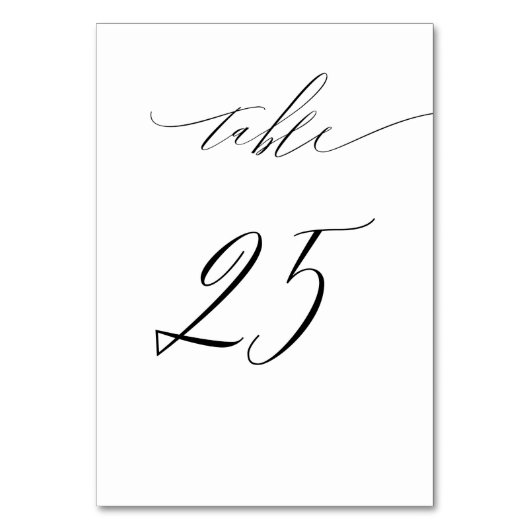 Numéro De Table Élégant blanc noir moderne Script n° 25 Mariage (Dos)