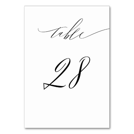 Numéro De Table Élégant blanc noir moderne Script n° 28 Mariage (Dos)