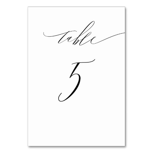 Numéro De Table Élégant blanc noir moderne Script n° 5 Mariage (Par défaut)