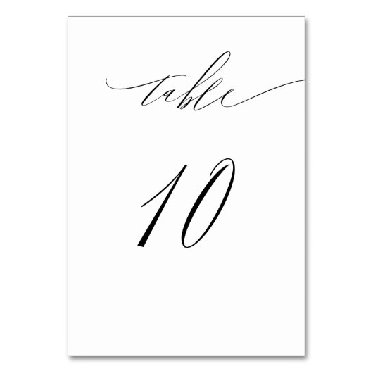Numéro De Table Élégant blanc noir moderne Script No 10 Mariage (Dos)