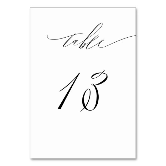 Numéro De Table Élégant blanc noir moderne Script No 13 Mariage (Dos)