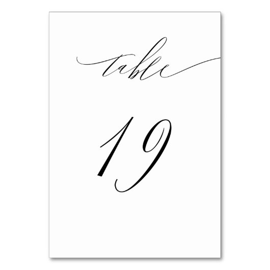 Numéro De Table Élégant blanc noir moderne Script No 19 Mariage (Dos)