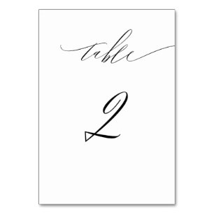 Numéro De Table Élégant blanc noir moderne Script No 2 Mariage