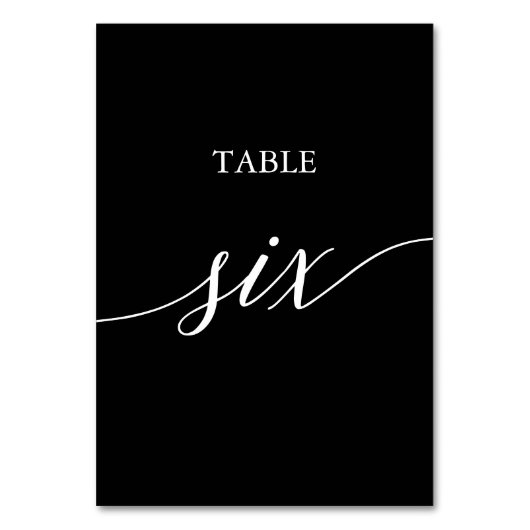 Numéro De Table Élégant blanc sur la calligraphie noire Table Six (Par défaut)