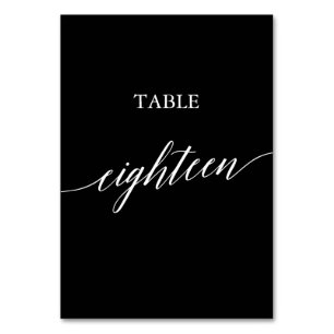 Numéro De Table Elégant blanc sur noir Calligraphie Table Dix-huit