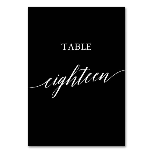 Numéro De Table Elégant blanc sur noir Calligraphie Table Dix-huit (Dos)
