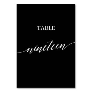 Numéro De Table Élégant blanc sur noir Calligraphie Table Dix-neuf
