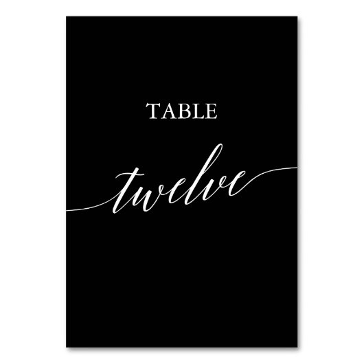 Numéro De Table Élégant blanc sur noir Calligraphie Table Douze (Dos)