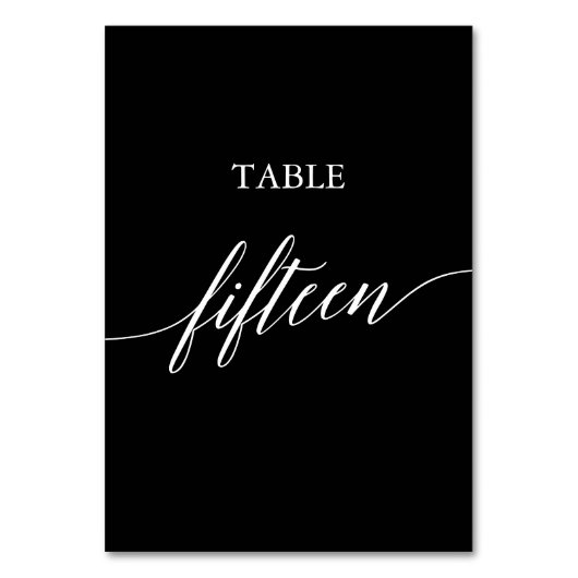 Numéro De Table Elégant blanc sur noir Calligraphie Tableau Quinze (Dos)