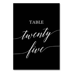 Numéro De Table Élégant blanc sur table noire Vingt-cinq