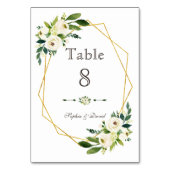 Numéro De Table Elégant blanc vert Floral Gold Frame Numéro de tab (Dos)