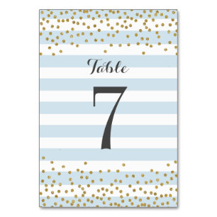 Numéro De Table Élégant Bleu Bébé Or Confettis Mariage Fête