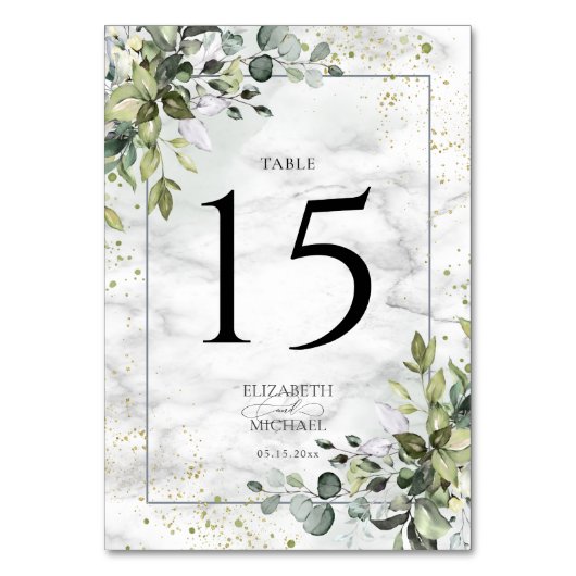 Numéro De Table Elégant bleu Dusty Eucalyptus Marbre vert (Dos)