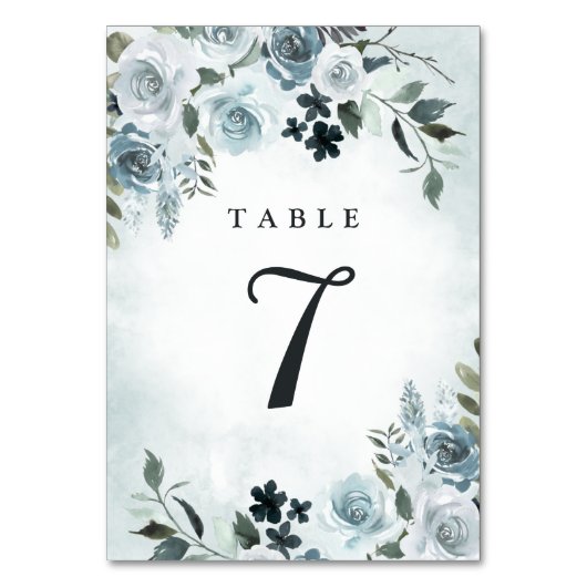 Numéro De Table Elégant bleu Dusty Floral Aquarelle Mariage Marine (Par défaut)