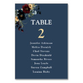 Numéro De Table Elégant bleu marine bordeaux fleurs mariage (Dos)