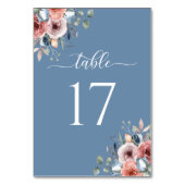 Numéro De Table Élégant Blissant Floral Dusty Mariage bleu (Dos)