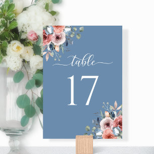 Numéro De Table Élégant Blissant Floral Dusty Mariage bleu