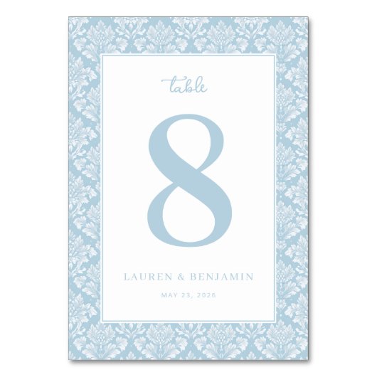 Numéro De Table Elegant Blue Damask Table Number (Par défaut)