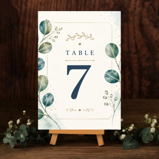 Numéro De Table Elegant Blue Eucalyptus Watercolor