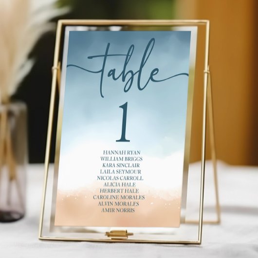 Numéro De Table Elégant Blue Ocean Beach Mariage de sable