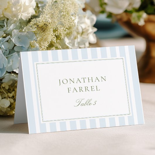 Numéro De Table Elegant Blue Stripes Wedding Place Cards