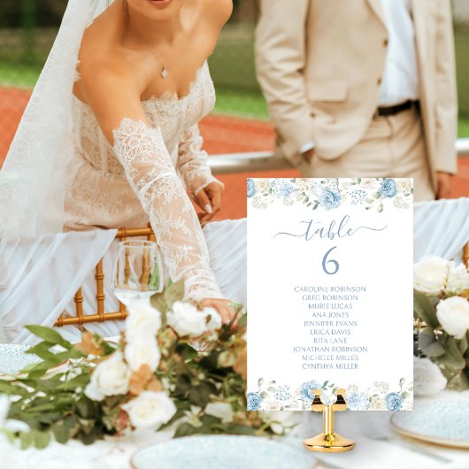 Numéro De Table Elegant Blue White Floral Crest Wedding