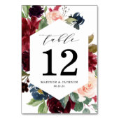 Numéro De Table Élégant Blush Bourgogne et Mariage floral de marin (Dos)