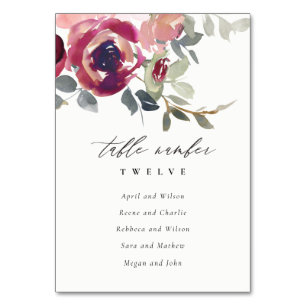 Numéro De Table Élégant Blush Bourgogne Rose Floral Seating Chart