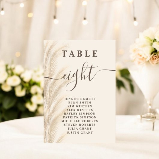 Numéro De Table Elégant Boho Beige Pampas Mariage en herbe