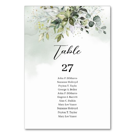 Numéro De Table Elégant Boho Eucalyptus branches de verdure or (Dos)