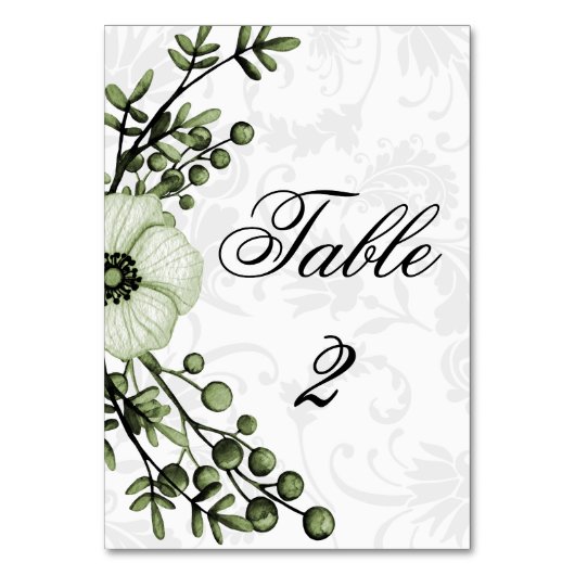 Numéro De Table Elegant Boho Green et Mariage damassé (Dos)