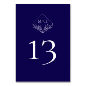 Numéro De Table Élégant Boho Leaf Monogramme Mariage bleu foncé (Par défaut)