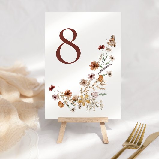 Numéro De Table Elégant Boho Nature Fleur sauvage Mariage