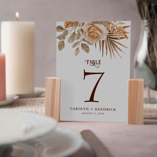 Numéro De Table Elégant Boho Neutral Flore Accents Mariage