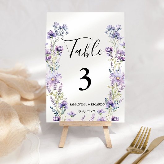 Numéro De Table Elegant Boho Purple Fleur sauvage Mariage