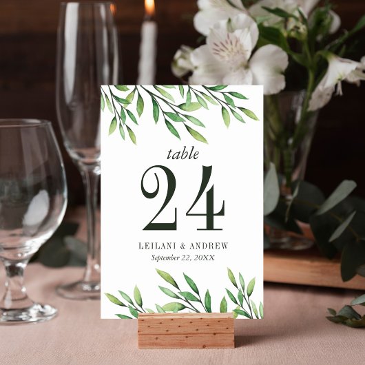 Numéro De Table Elégant Boho Watercolor Mariage vert