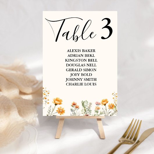 Numéro De Table Elegant Boho Weadow Fleur sauvage Mariage ivoire