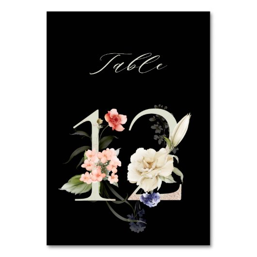 Numéro De Table Élégant Botanique Floral Numéro 12, Noir (Par défaut)