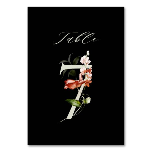 Numéro De Table Élégant Botanique Floral Numéro 7, Noir (Dos)