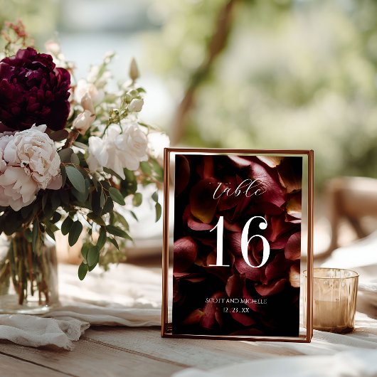 Numéro De Table Elegant Burgundy Romantic Rose Table Number Card