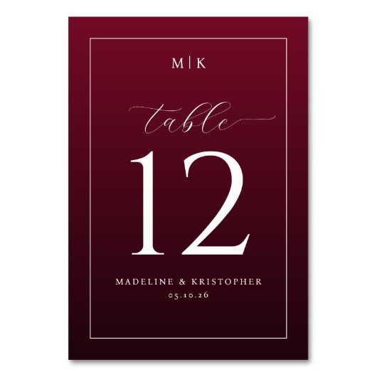 Numéro De Table Elegant Burgundy Table Number (Par défaut)
