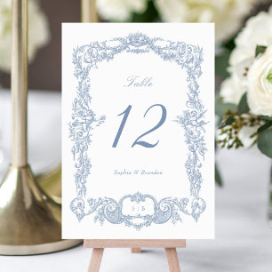 Numéro De Table Elégant cadre Vintage baroque floral Dusty Blue