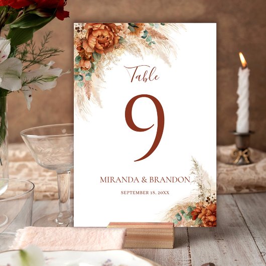 Numéro De Table Elegant Calligraphy Romantic Floral Boho Wedding