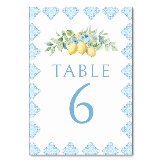 Numéro De Table Elégant Carreaux Bleus Citron Mariage Numéros de t (Par défaut)