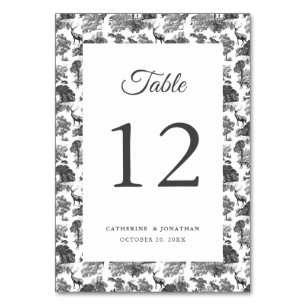 Numéro De Table Elégant Cerf en toile blanche noire Vintage