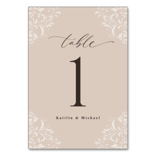 Numéro De Table Elégant Champagne Tan Vintage Petit Mariage