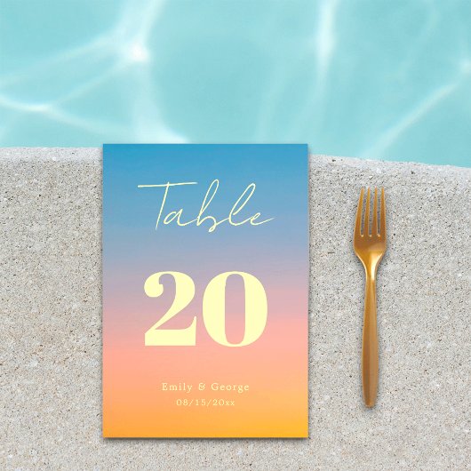 Numéro De Table Elégant Chic Bleu Orange Moderne Simple Mariage