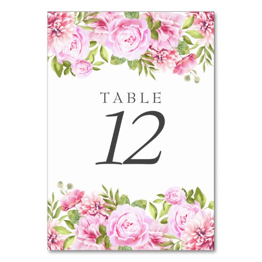 Numéro De Table Élégant Chic Blush Pony Rose Floral (Dos)