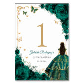 Numéro De Table Elegant Chic Emerald Green Roses Gold Quinceanera (Dos)