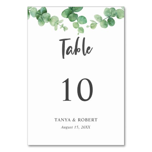 Numéro De Table Elégant Chic Eucalyptus Sage Vert feuille mariage (Par défaut)
